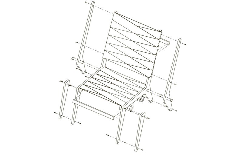 Schéma éclaté d'un fauteuil à monter soi-même