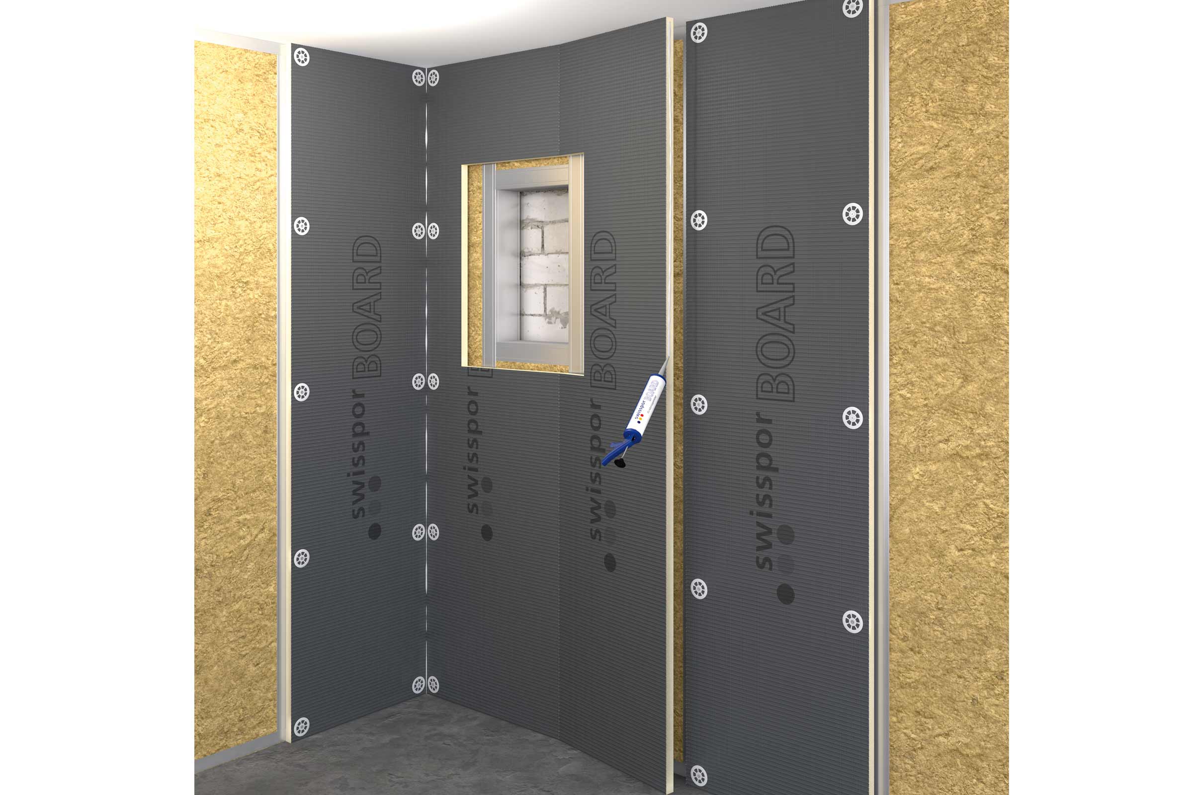 Installation von Swissspor Board Dämmplatten im Badezimmer