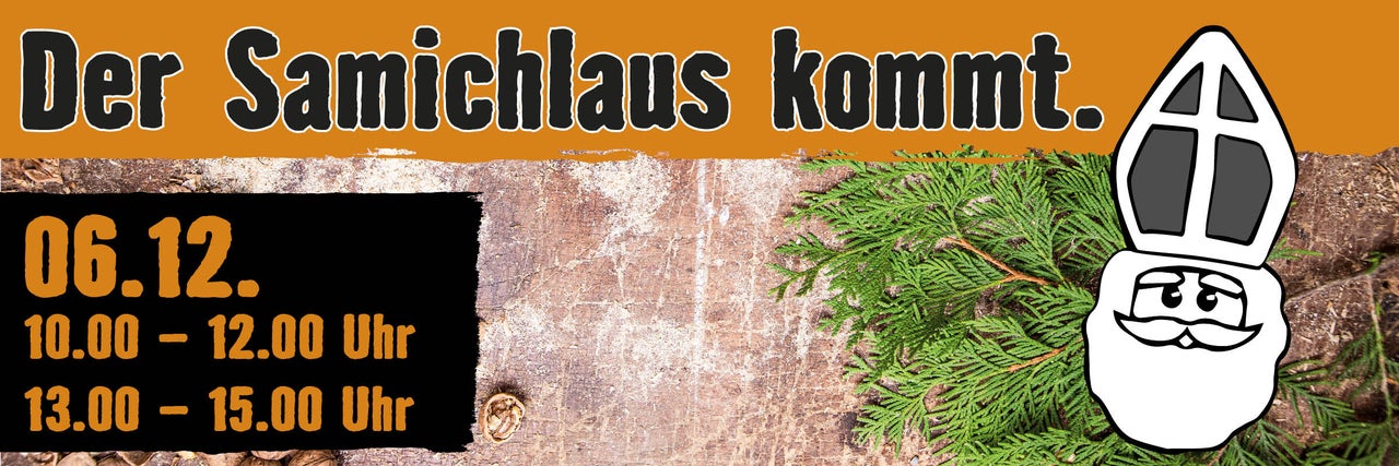 Der Nikolaus kommt Veranstaltungshinweis mit Datum, Uhrzeit und Nikolaus Illustration