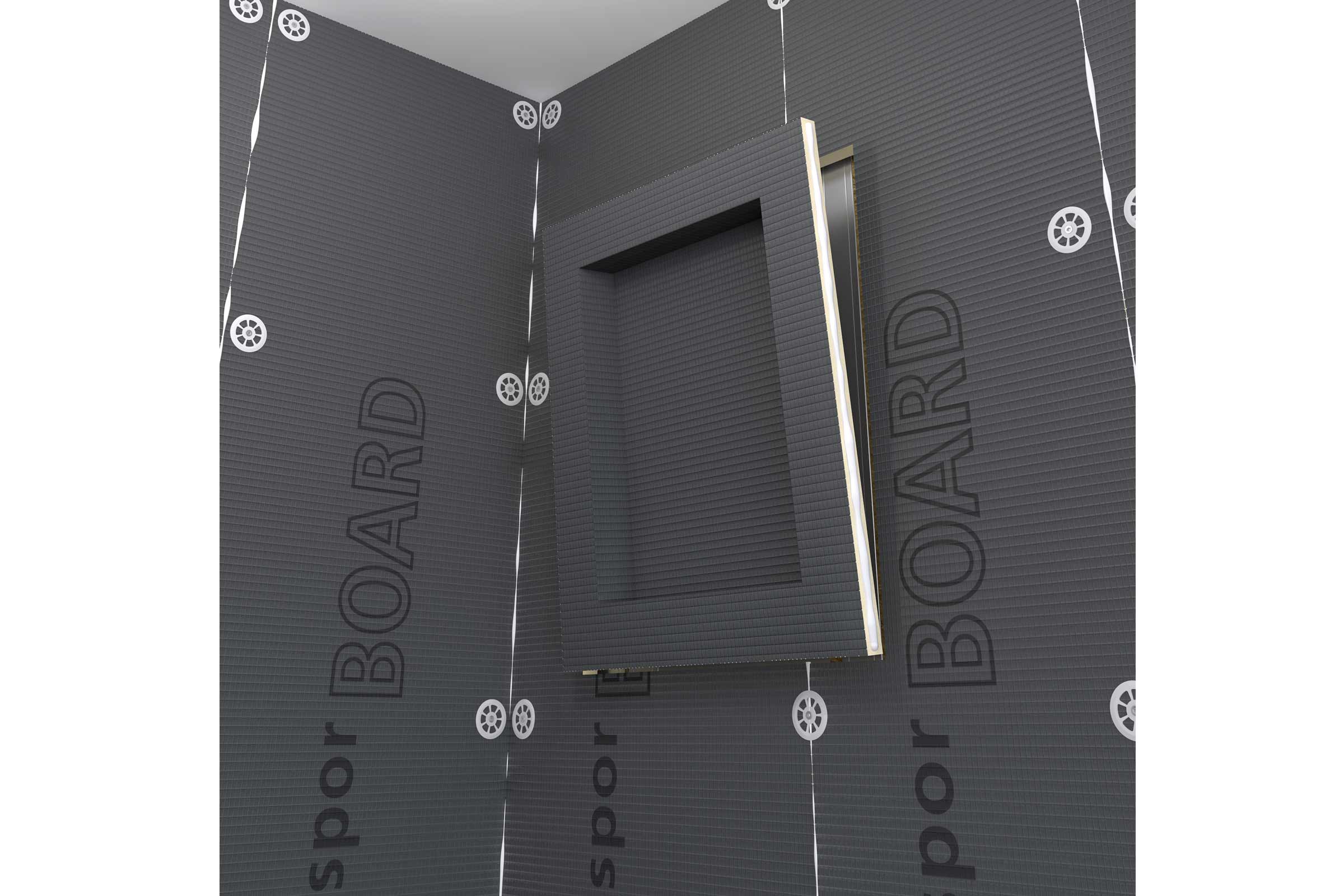 Verlegung von Hartschaumplatten im Badezimmer mit Befestigungsmaterial