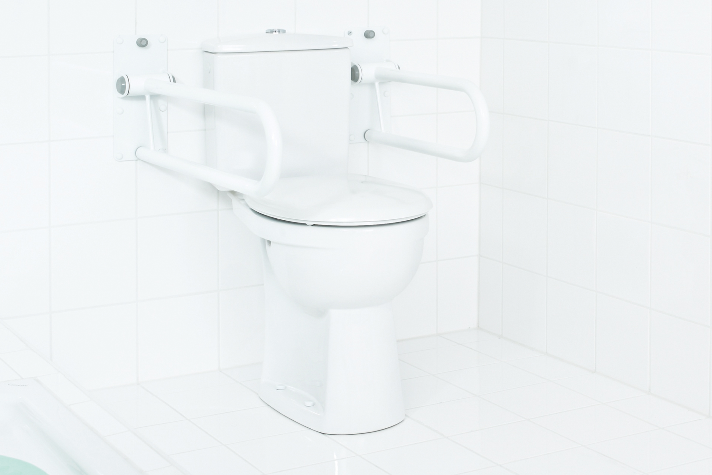 WC au sol avec barres d'appui pour salle de bains accessible
