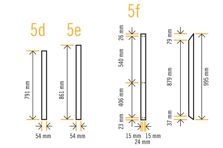 Technische Zeichnung von Bauteilen mit Maßangaben in Millimetern