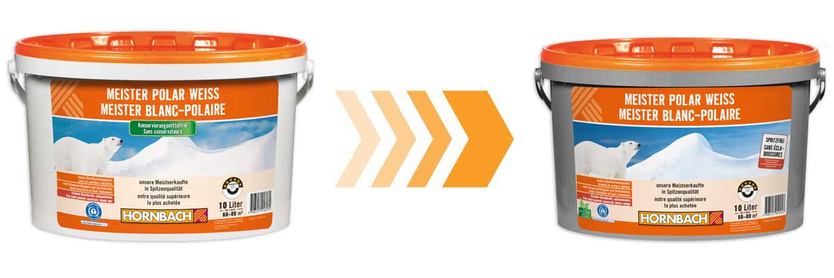 Vorher-Nachher-Darstellung von Meister Polar Weiss Innenfarbe im 10 Liter Eimer
