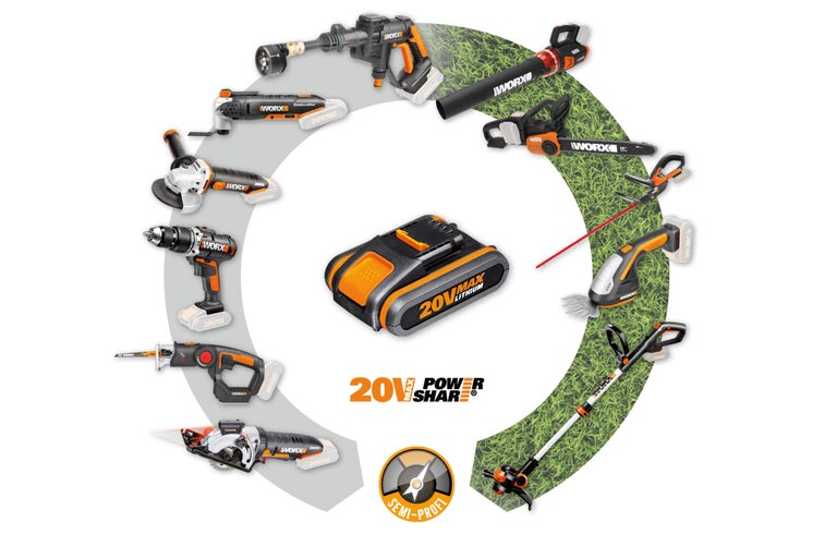 Worx 20 Volt Akku-System mit verschiedenen Elektrowerkzeugen für Haus und Garten