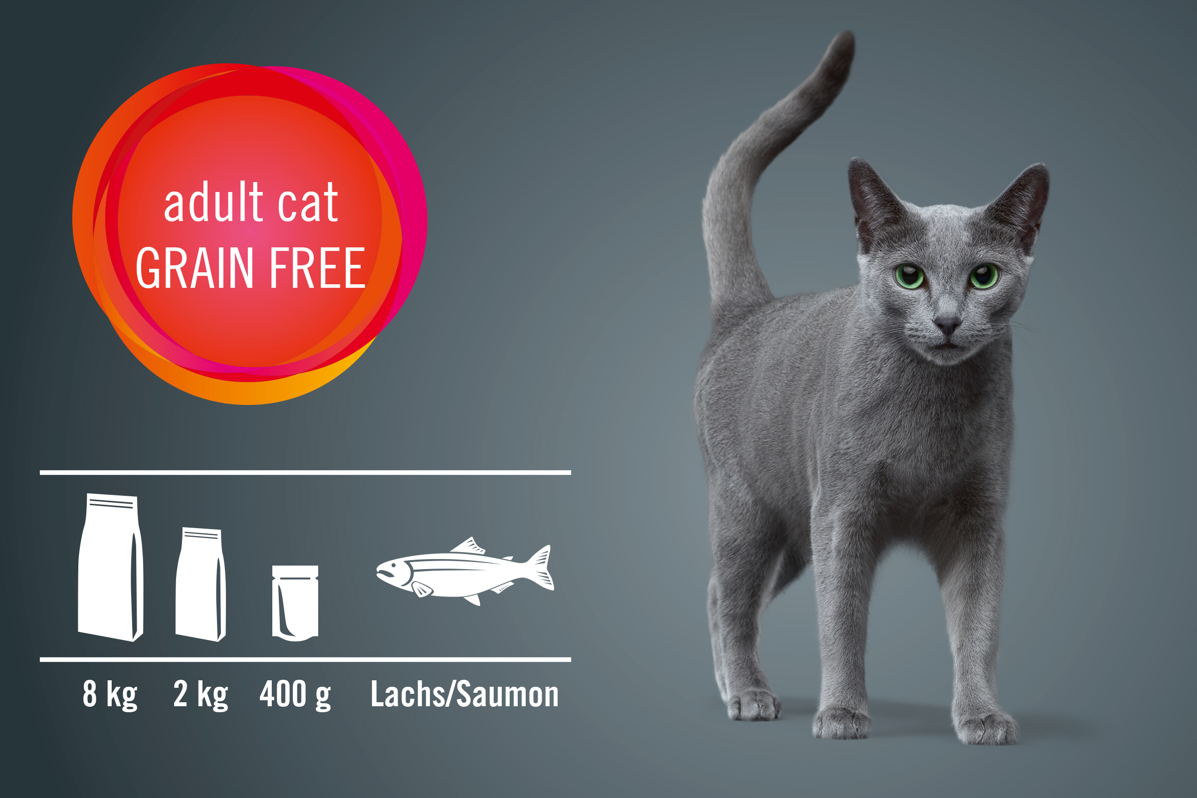 Katzennahrung für ausgewachsene Katzen, getreidefrei mit Lachs