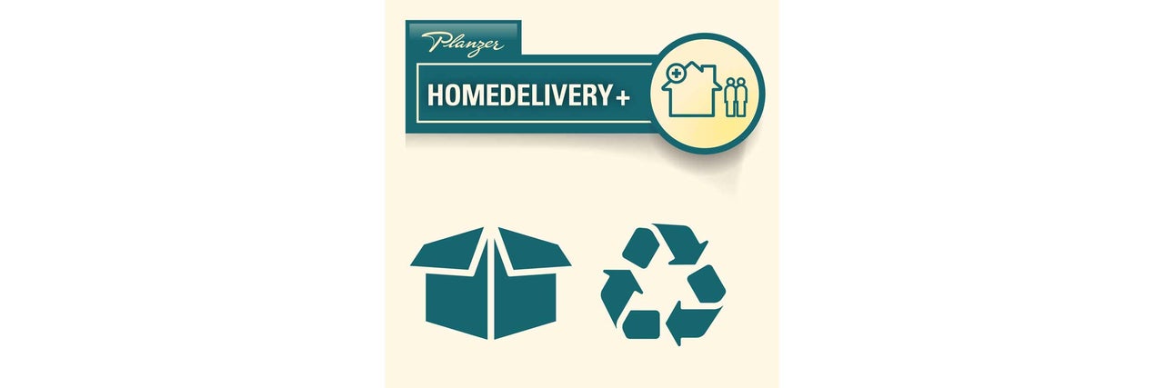 Planzer Heimlieferung Plus Symbole für Lieferung, Unterstützung und Recycling