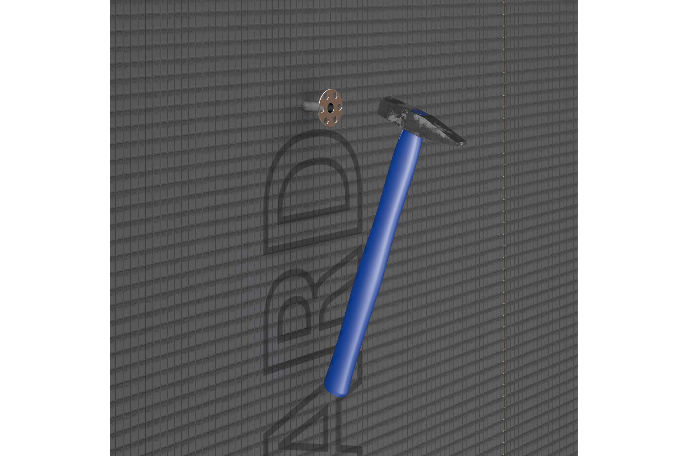 Dämmstoffdübel mit Hammer in Dämmplatte