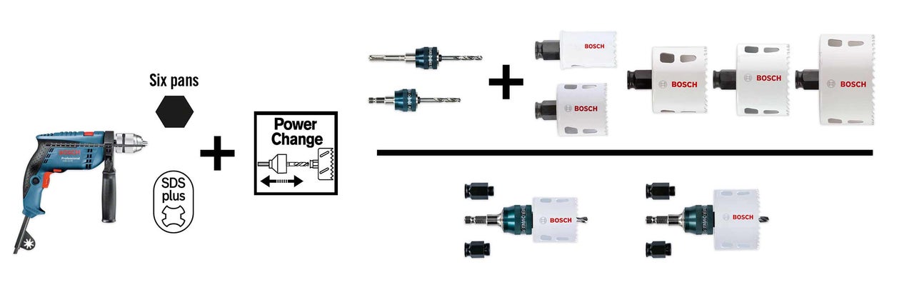 Ensemble de marteau perforateur professionnel Bosch avec mandrin SDS plus, six pans et Power Change