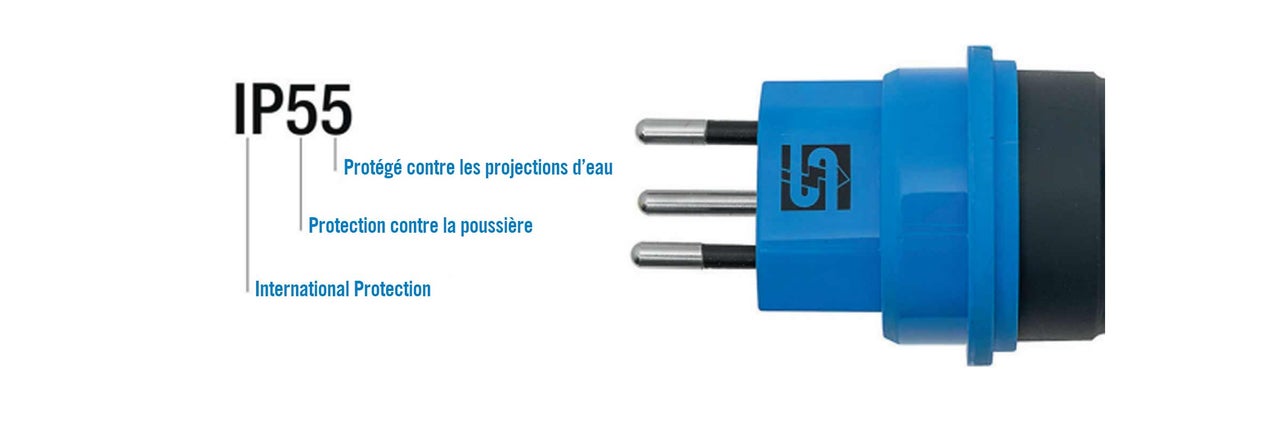 Indice de protection IP55 contre les jets d'eau et la poussière
