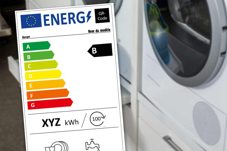 Étiquette énergétique avec classe d'efficacité énergétique B pour un appareil ménager