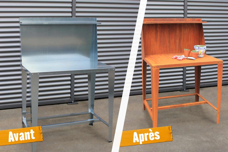 Comparaison avant/après d'une table de jardin en métal