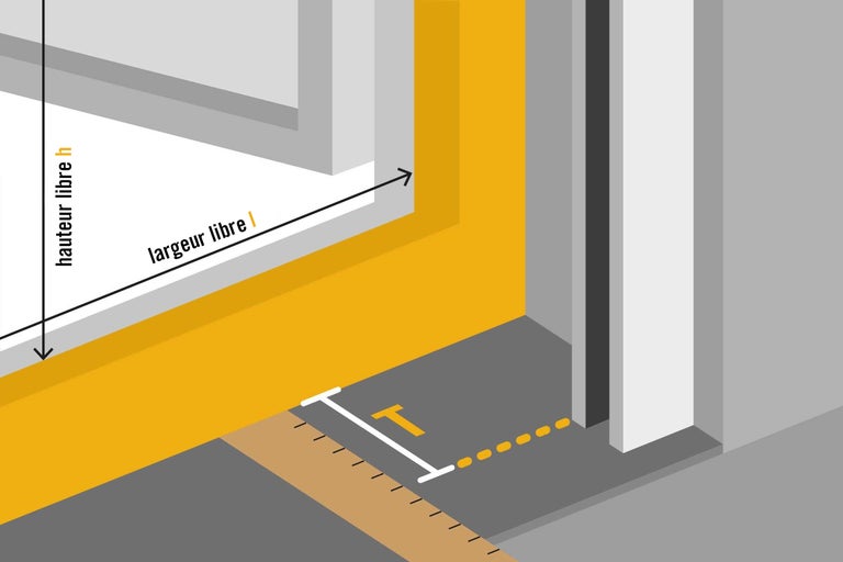 Illustration pour la mesure des dimensions d'installation pour les fenêtres et les portes