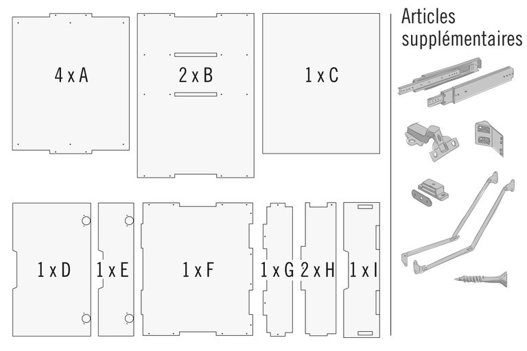 Aperçu des composants et accessoires de meubles