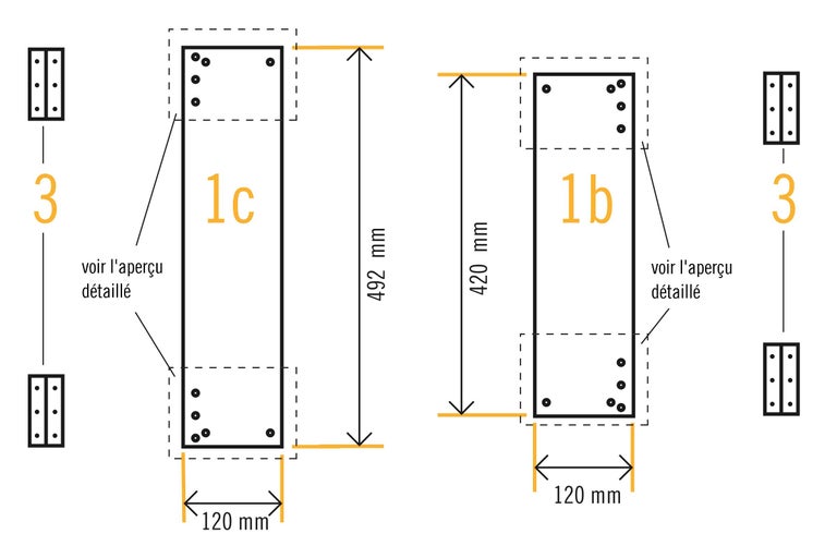 Schéma des dimensions pour portes en bois et charnières