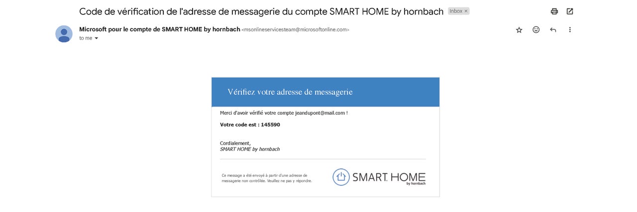 E-mail de vérification de l'adresse Smart Home de Hornbach