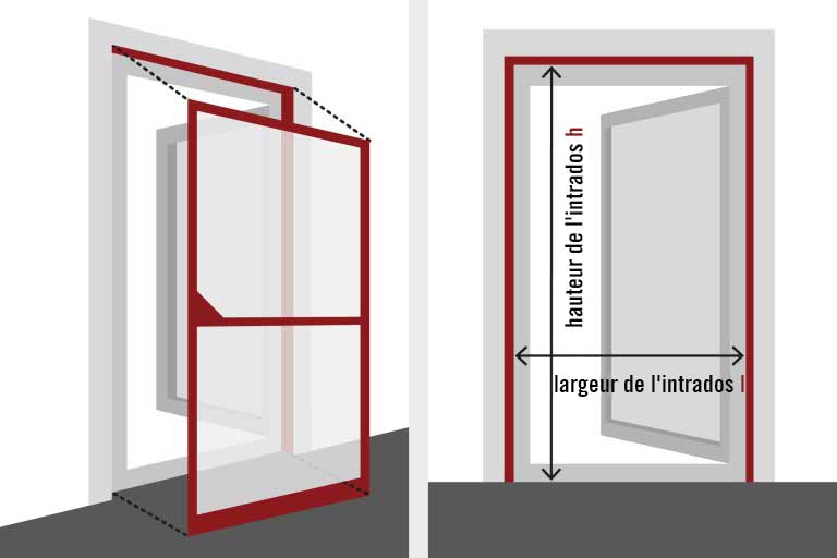 Illustration d'une porte avec des points de mesure pour la hauteur et la largeur