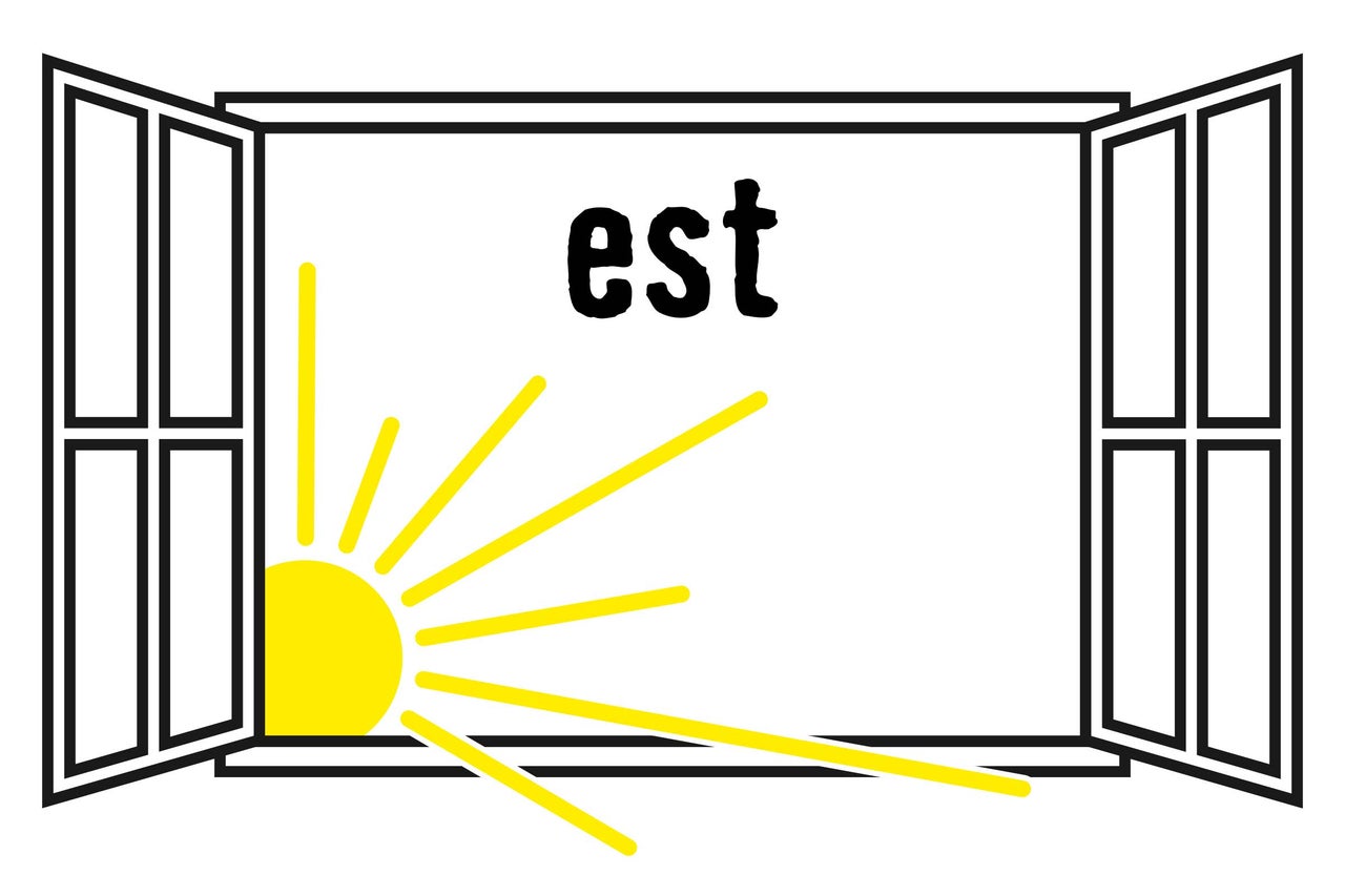Fenêtre ouverte avec symbole du soleil et le mot Est