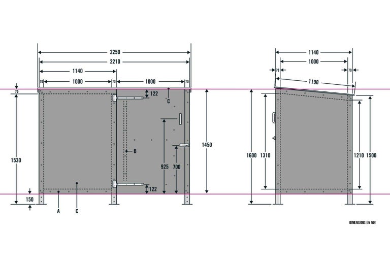 Plan technique d'un abri de jardin avec dimensions