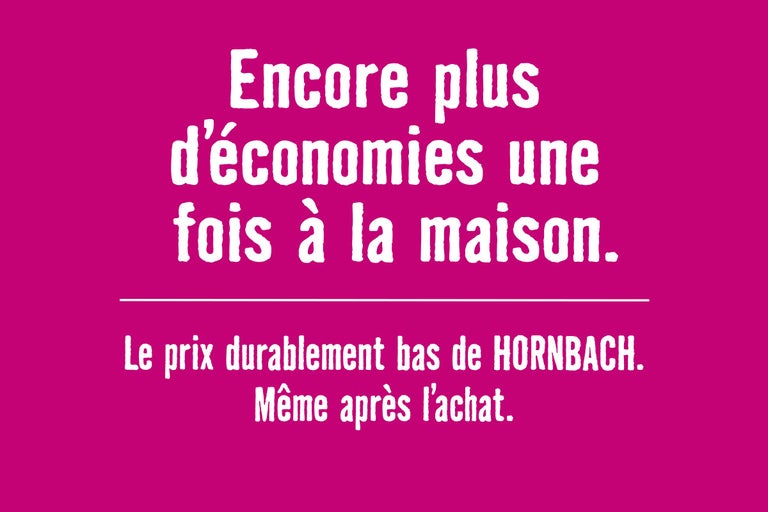 Encore plus d'économies une fois à la maison. Le prix durablement bas de HORNBACH. Même après l'achat.