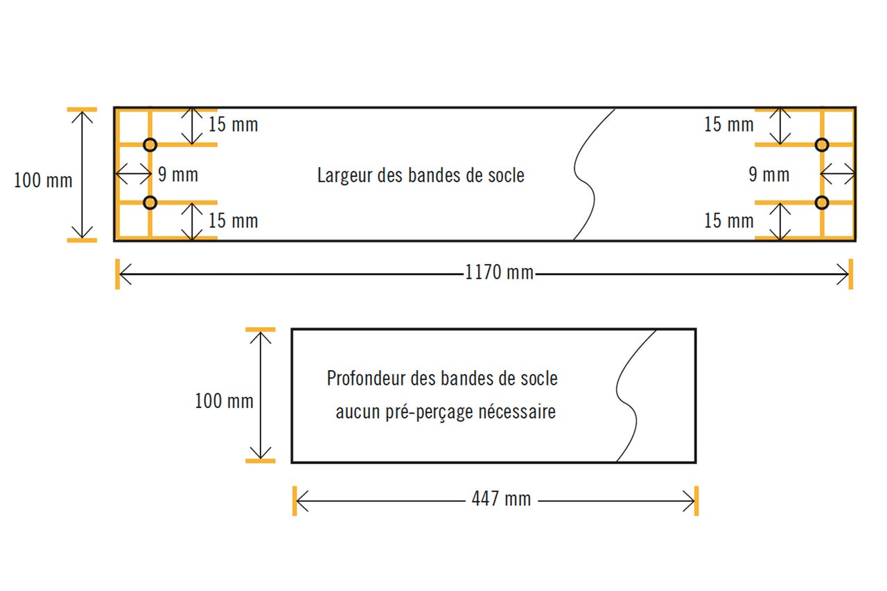 Dessin technique d'une plinthe avec dimensions en millimètres