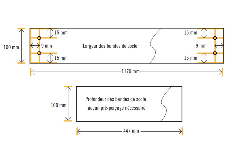 Dessin technique d'une plinthe avec dimensions en millimètres