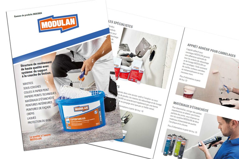 Catalogue de produits avec matériel de peinture de la marque Modulan