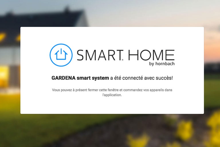 Smart Home by Hornbach notification de connexion réussie du système Gardena Smart.