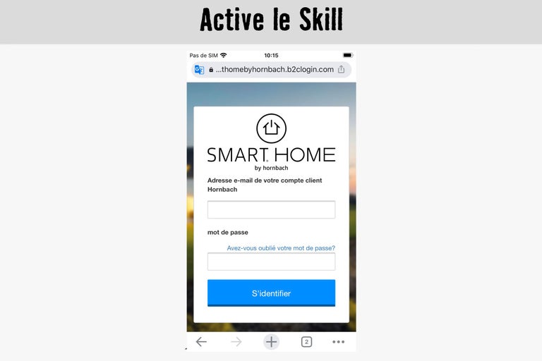 Écran de connexion de l'application Hornbach Smart Home sur un smartphone