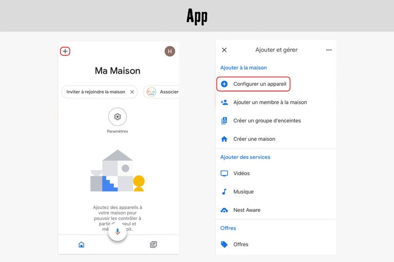 Capture d'écran d'une application pour configurer les appareils de maison intelligente.