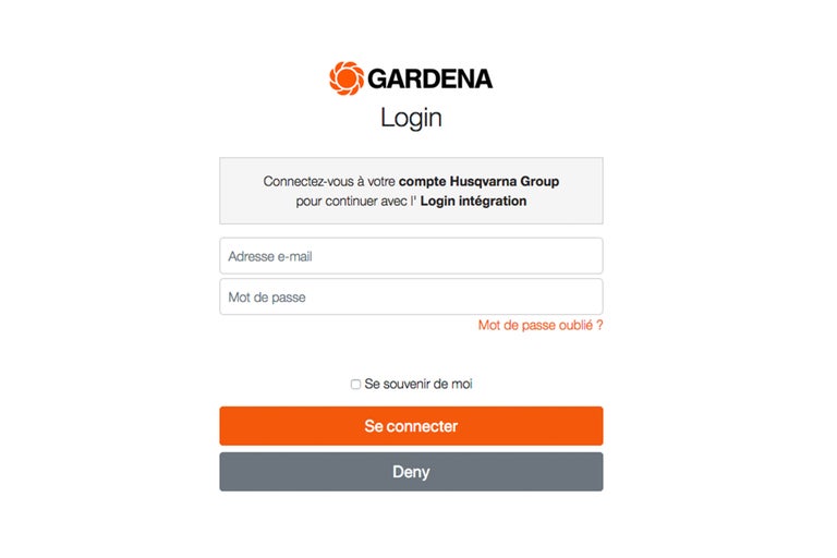Page de connexion Gardena