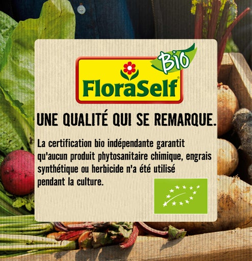 Logo FloraSelf avec label bio pour les produits issus de l'agriculture biologique