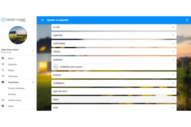 Application Smart Home pour la configuration des appareils