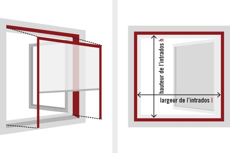 Image illustrant la mesure d'une niche de fenêtre avec indications de largeur et de hauteur
