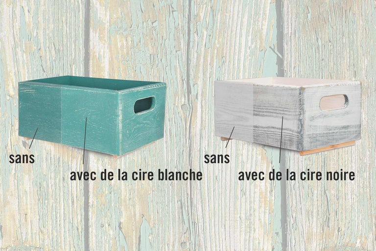 Deux caisses en bois avec et sans traitement à la cire