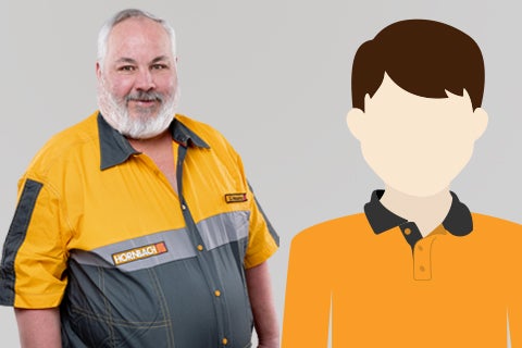 Un collaborateur Hornbach et une représentation stylisée d'une personne