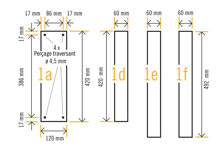 Dessin technique avec cotes pour les pièces en bois