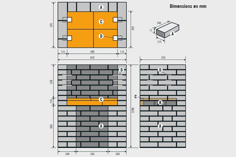 Dessin technique avec les dimensions d'une maçonnerie