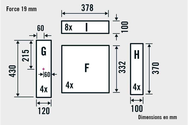 Dessin technique avec les dimensions des pièces