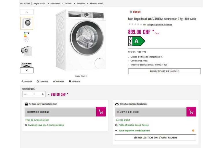 Lave-linge Bosch WGG244HOCH, capacité 9 kg, 1400 tr/min