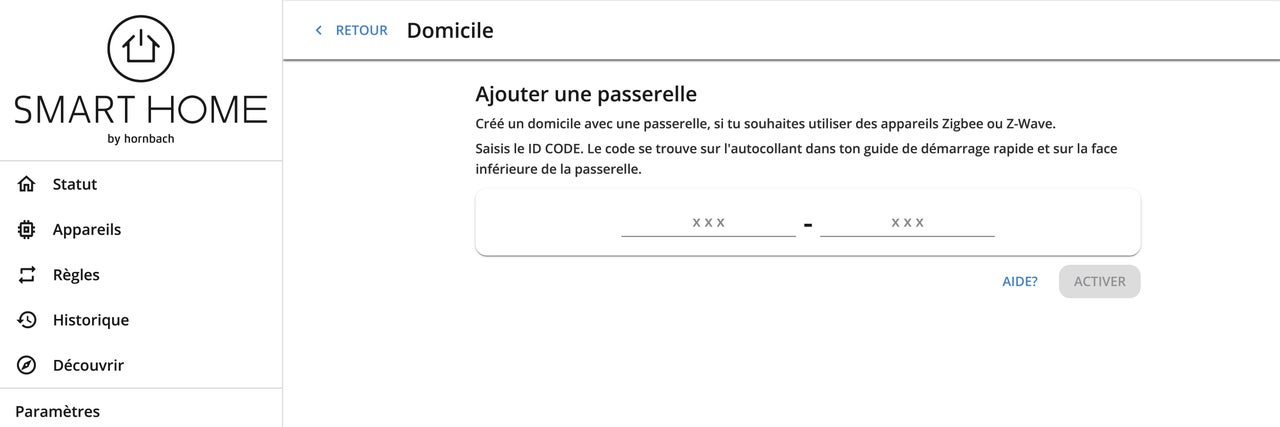 Interface utilisateur Smart Home pour la configuration d'une unité de commande