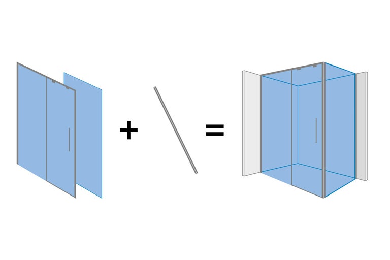 Présentation du montage d'une cabine de douche composée d'une paroi de douche et d'une barre de stabilisation