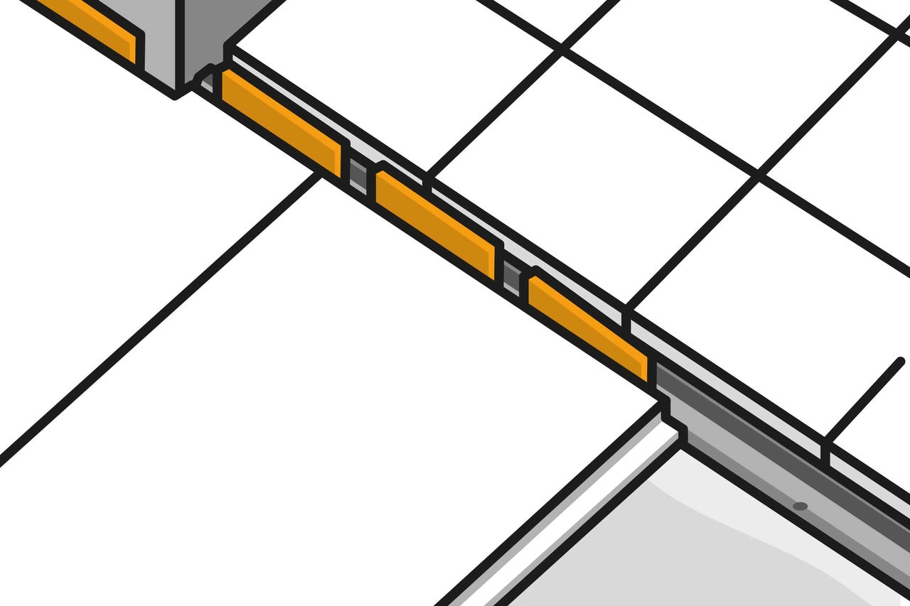 Darstellung eines Fliesensystems mit Fliesenschiene.