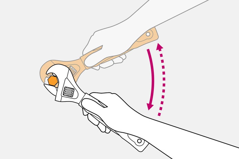 Illustration einer Hand, die einen Schraubenschlüssel zum Anziehen einer Schraube verwendet