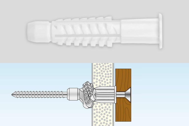 Cheville à expansion en plastique avec vis et son utilisation