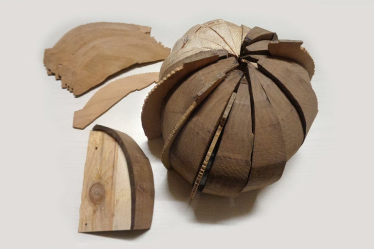 Boule en bois composée de segments individuels et de pièces de bois