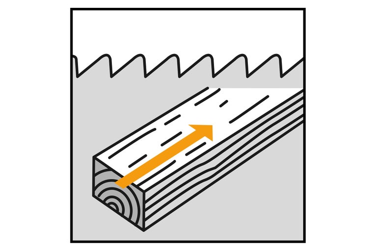 Image symbolique pour scies avec flèche directionnelle sur bois