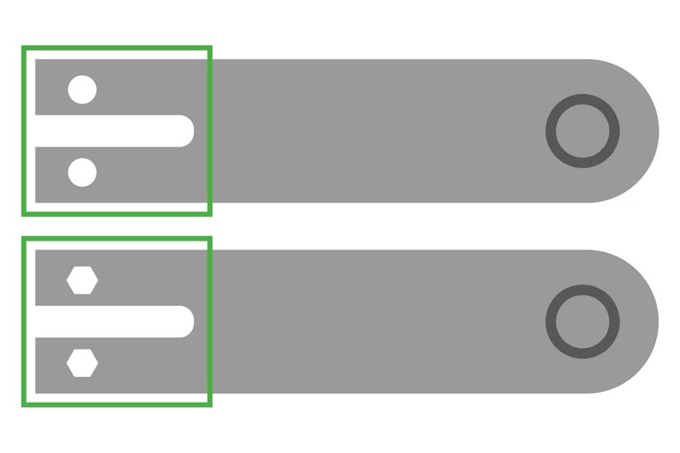 Deux pattes de fixation avec trous pour vis