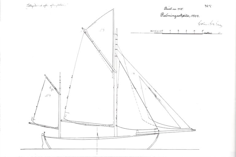Technische Zeichnung eines Segelbootes aus dem Jahr 1909