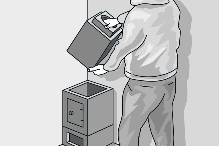 Illustration zeigt das Aufeinanderstapeln von Schornsteinmodulen.