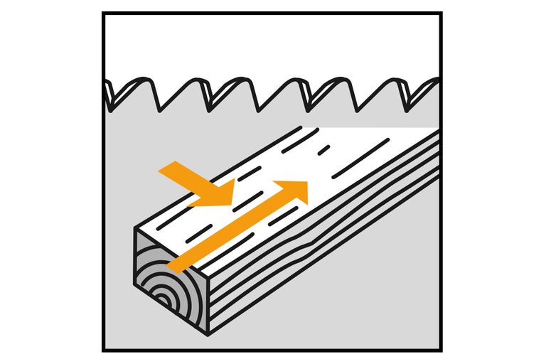 Image symbolique : bois avec lame de scie le long du sens du fil